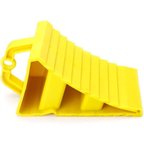 Set di 2 cunei per ruote in plastica, adatti per rimorchi e roulotte, colore giallo.