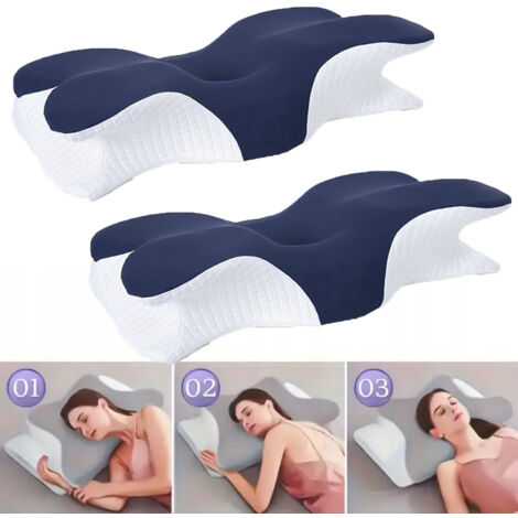 Set di 2 cuscini cervicali, cuscini di supporto cervicale, cuscini ergonomici in memory foam, blu navy, 930 g