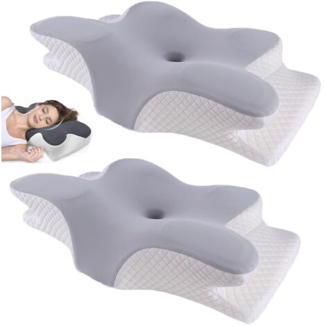 Set di 2 cuscini cervicali, cuscino per dormire sul fianco, cuscino ergonomico in memory foam, grigio chiaro - 1250 g