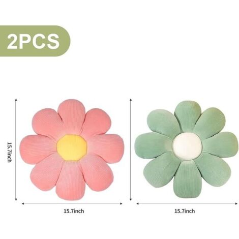 Set di 2 cuscini da pavimento floreali (verde + rosso), 40 cm, cuscino da pavimento tatami a forma di fiore, morbido cuscino in peluche per auto, casa, divano, sedia