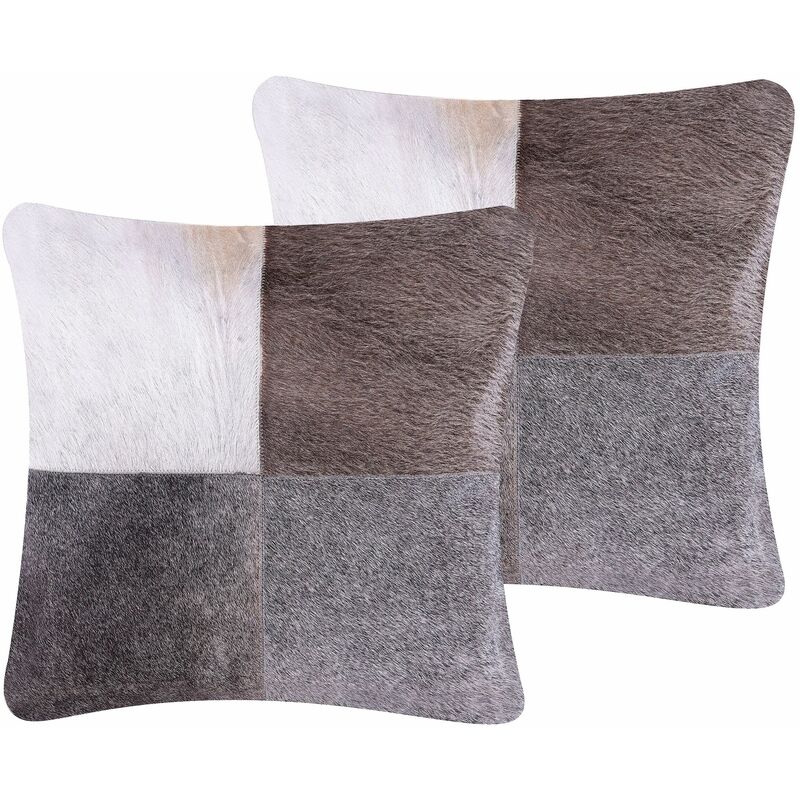 Set cuscini patchwork in vera pelle 45 x 45 cm grigio Nellad