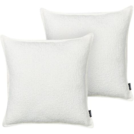Set di 2 cuscini decorativi in tessuto felpato con motivo a tinta unita bianco crema Senecia