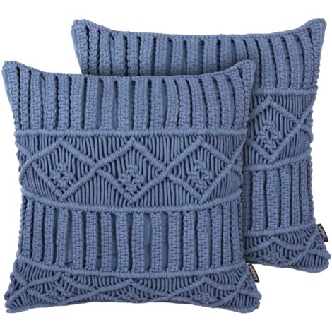 Set di 2 cuscini Decorativi Macramè di Cotone Blu Boho Retró 45 x 45 cm Karatas