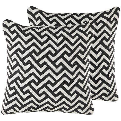 Set di 2 cuscini decorativi motivo geometrico 45 x 45 cm bianco e nero Salizar