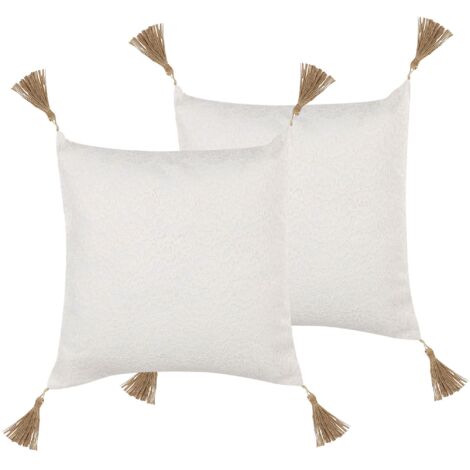 Set di 2 cuscini Decorativi Pizzo Bianco Motivo Floreale e Nappe 45 x 45 cm Azalea