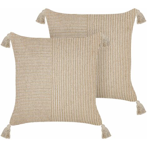 Set di 2 cuscini cotone beige chiaro e arancione 45 x 45 cm PLEIONE