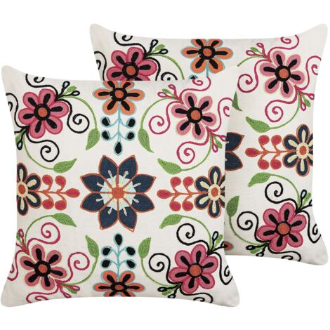 Set di 2 cuscini in cotone boho motivo floreale 50 x 50 cm multicolore Bahraich