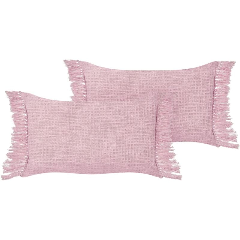 Set di 2 cuscini in cotone con nappe 40 x 60 cm Rosa Tansy