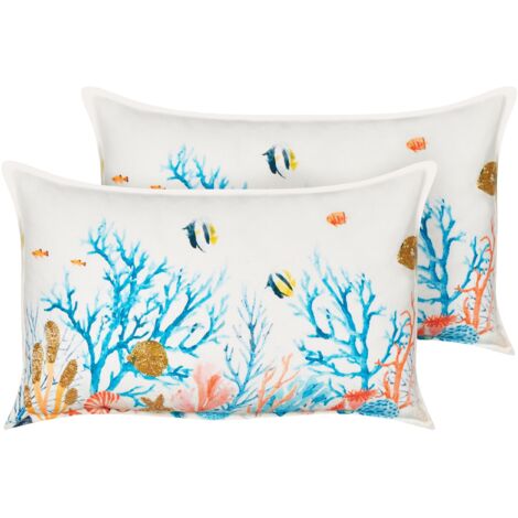 Set di 2 cuscini in cotone rettangolari con motivo marino multicolore Eelgrass