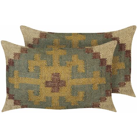 Cuscino decorativo rettangolare in lino fantasia Kilim