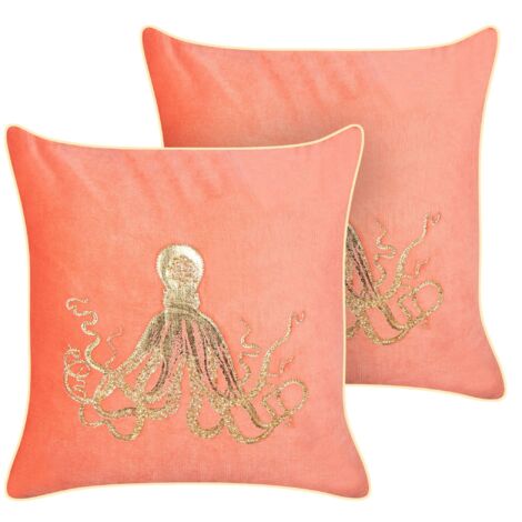 Set di 2 cuscini in velluto rosso quadrato motivo polpo marino Laminaria