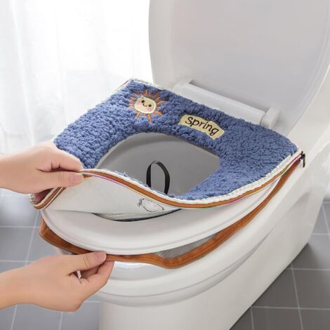 Set di 2 cuscini per WC morbidi e caldi, lavabili, con anello per appenderli