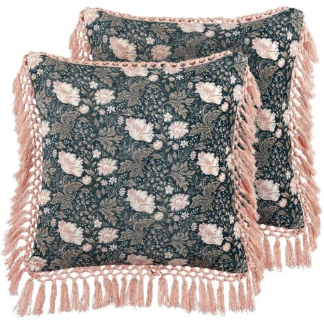 Set di 2 cuscini velluto floreale 45x45 cm cuscini blu rosa Parrotia