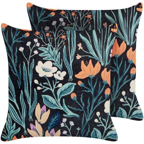 Set di 2 cuscini velluto floreale 45x45 cm nero verde Osmunda
