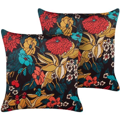 Set di 2 cuscini velluto multicolore 45 x 45 cm boho foglie Protea