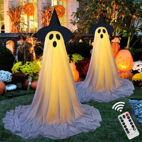 Set di 2 decorazioni fantasma di Halloween, decorazioni fantasma con luci a stringa telecomandate, adatte per veranda, patio, giardino e prato