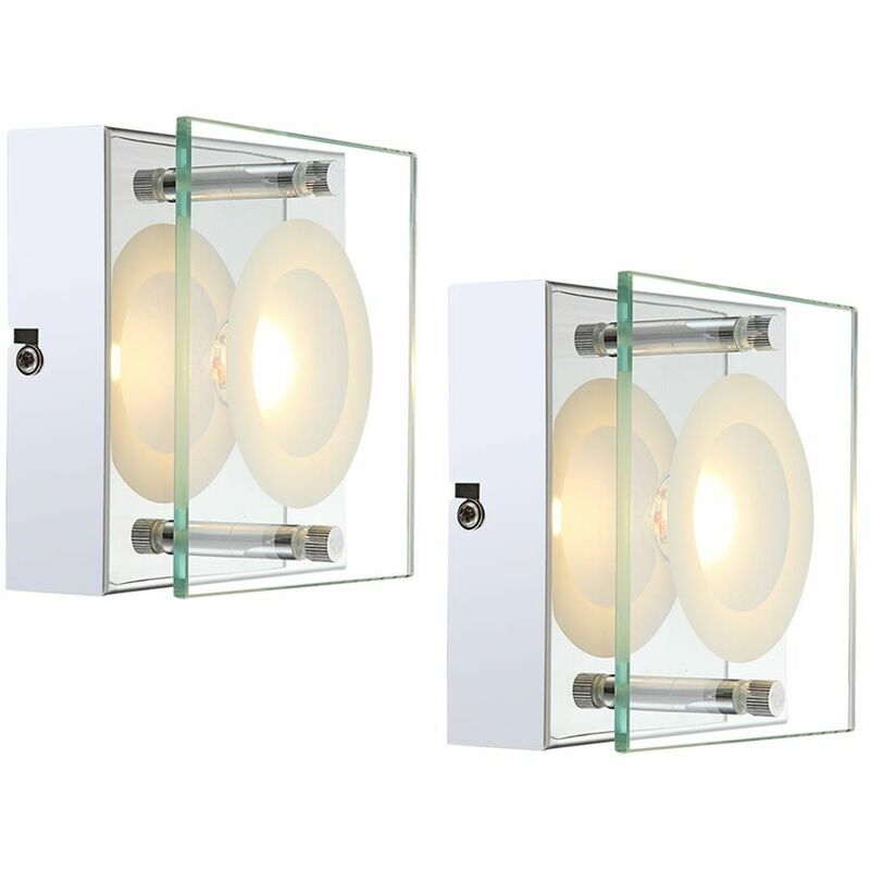 Image of Set di 2 applique a led design lampade per illuminazione luce risparmio energetico vetro cromo trasparente