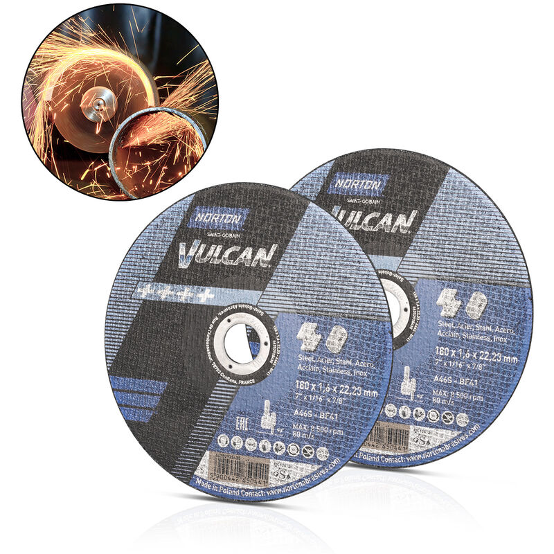 Image of Set di 2 dischi da taglio Norton 180 x 1,6 x 22,23 mm per seghe da taglio per metalli