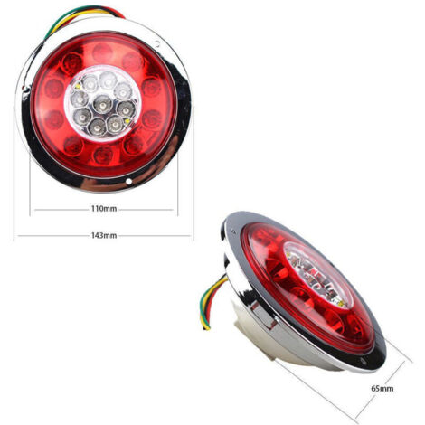 Set di 2 fanali posteriori rotondi a 19 LED - Rosso ambra - Per camion, rimorchi, autocarri - Lampeggianti - 10-30V - Argento