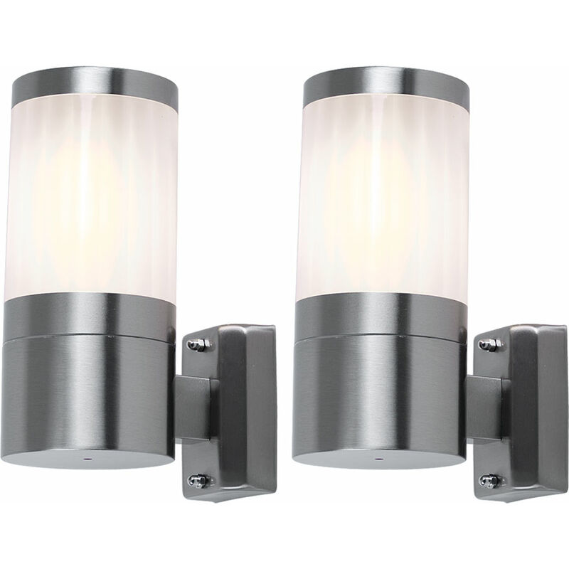 Image of Etc-shop - Set di 2 lampade da esterno in acciaio inox faretti applique da parete paralume ondulato faretti E27