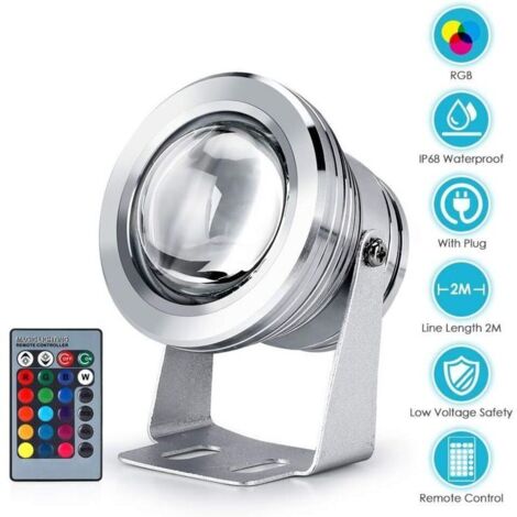 Set di 2 faretti LED sommergibili, 5050 RGB, impermeabili IP68, illuminazione subacquea, faretto LED per illuminazione da giardino esterno con telecomando e cavo di alimentazione DC12V da 2 m.