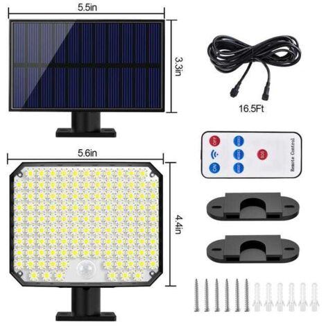 Set di 2 faretti solari con 180 LED, rilevatore di movimento e telecomando, faretti di sicurezza impermeabili IP65