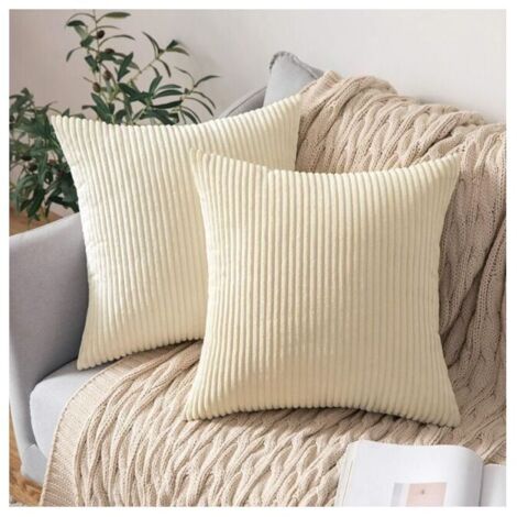 Set di 2 federe decorative in velluto a coste beige 45 x 45 cm, morbide, per la casa, il soggiorno e la camera da letto.