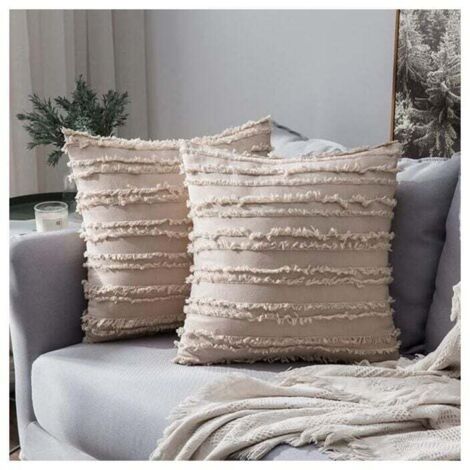 Set di 2 federe decorative miste, federe sfilacciate in lino, protezioni per cuscini, decorazione classica per divano, casa, camera da letto, soggiorno, 45 x 45 cm, beige.