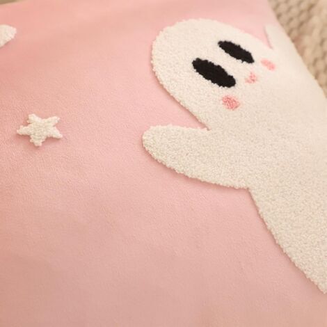 Set di 2 federe decorative per cuscini in morbido velluto rosa, con motivo a fantasmi, 45 x 45 cm, "Happy Halloween", per divano, camera da letto, poltrona, casa, esterni, decorazioni per feste.