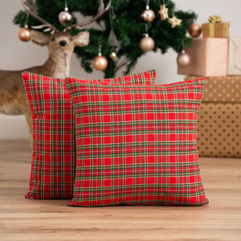 Set di 2 federe natalizie in cotone jacquard rosso 45x45 cm - Check