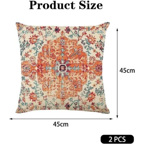 Set di 2 federe per cuscini bohémien con motivo etnico, 45x45 cm, in lino traspirante, comode e resistenti, adatte per soggiorno, camera da letto o esterni, colore arancione.