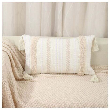 Set di 2 federe per cuscini boho beige 30 x 50 cm con nappe trapuntate, ideali per decorare divano, letto, sedia, camera da letto e soggiorno.