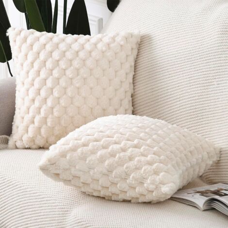 Set di 2 federe per cuscini in pelliccia sintetica super morbide, moderne, decorative, per divano, camera da letto, beige, 45x45 cm