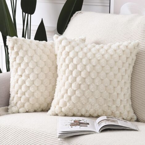 Set di 2 federe per cuscini in pelliccia sintetica super morbide, moderne, decorative, per divano, camera da letto, beige, 45x45 cm