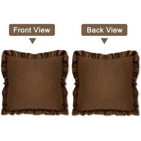Set di 2 federe per cuscini marroni con volant, 45x45 cm, in velluto, decorative per la casa, ideali per divano, camera da letto e auto.