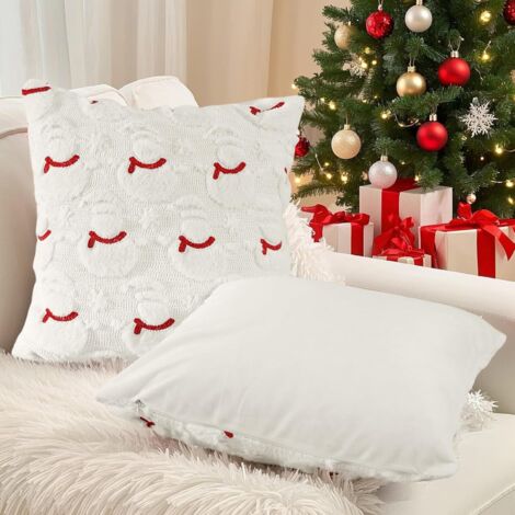 Set di 2 federe per cuscini natalizi 45x45 cm, morbide federe per cuscini da divano in velluto corto con motivo 3D, di lusso, decorative, per soggiorno, camera da letto, pupazzo di neve, bianco, F