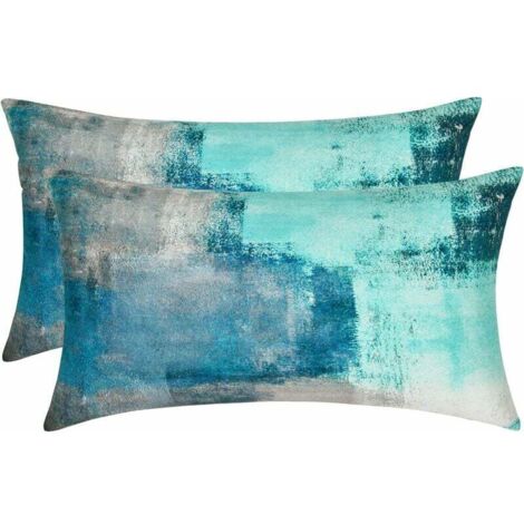 Set di 2 federe per cuscino 30 x 50 cm color foglia di tè, fodera per cuscino morbida e decorativa per divano, camera da letto, turchese