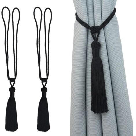 Set di 2 fermatende in corda fatti a mano con nappe per la decorazione di casa e ufficio (nero, 2)
