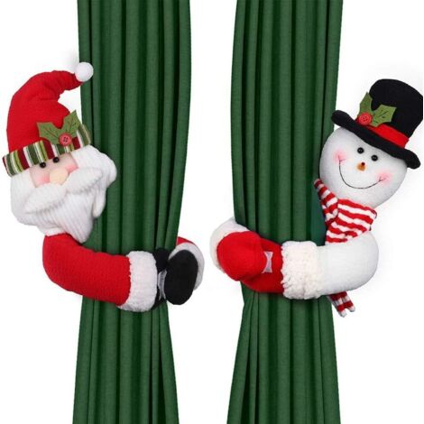 Set di 2 fermatende natalizi, Babbo Natale, pupazzo di neve, passante per tende, decorazione per finestre, portabottiglie di vino, decorazione natalizia per la casa