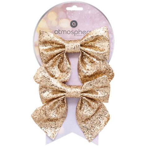 Set di 2 fiocchi decorativi glitterati 16x14cm oro - Atmosphera créateur d'intérieur