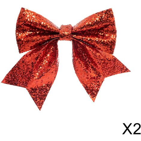 Set di 2 fiocchi rossi glitterati 13x15cm - Feeric lights & christmas