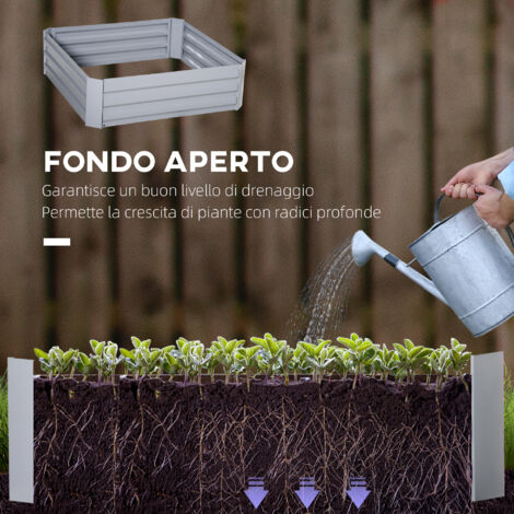 Set di 2 fioriere rialzate da giardino da 291 litri, in acciaio zincato, per fiori ed erbe aromatiche, 100x100x30 cm, colore grigio.