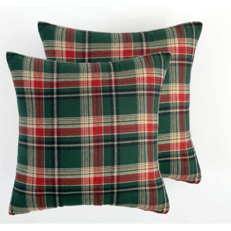 Set di 2 fodere decorative per cuscini da divano, motivo tartan verde reale, 45 x 45 cm