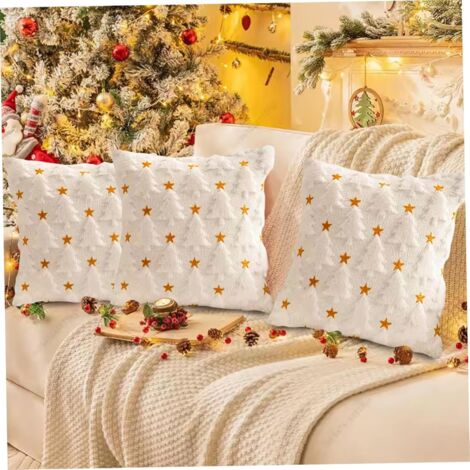 Set di 2 fodere per cuscini decorativi in morbida peluche per casa, camera da letto, divano, albero di Natale e stella - Bianco
