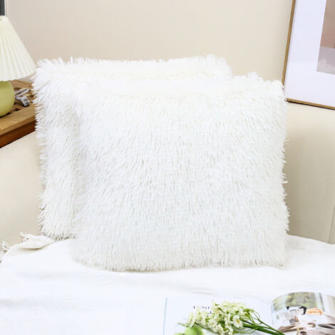 Set di 2 fodere per cuscini in pelliccia soffice, morbidi cuscini decorativi quadrati in peluche per soggiorno, divano, camera da letto, auto, 45x45, bianco