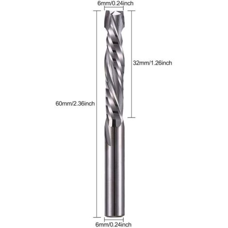 Set di 2 frese a spirale a compressione da 6 mm – gambo da 6 mm – lunghezza di taglio 32 mm – per legno duro e acrilico – CNC ad alta precisione