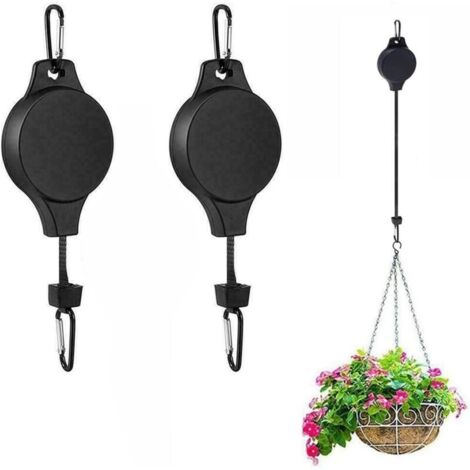 Set di 2 ganci a carrucola retrattili, gancio a corda regolabile per appendere vasi di fiori, sistema di sollevamento a cricchetto
