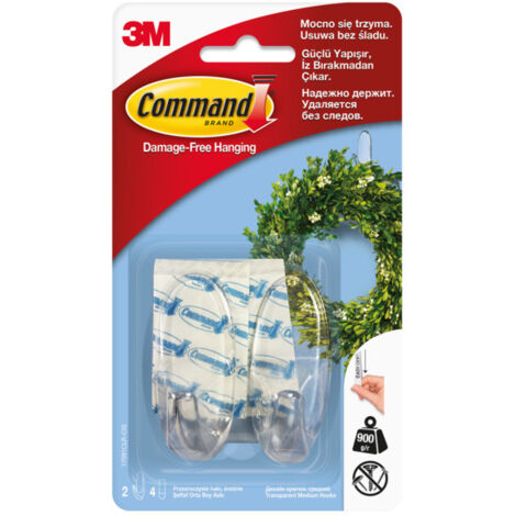 Set di 2 ganci adesivi ovali, COMMAND, trasparenti 0,9 kg COMMAND