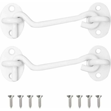 Set di 2 ganci antitempesta (100 mm, bianco), acciaio inossidabile Bolatus con occhiello, per porta, garage, finestra, cabina, cancello