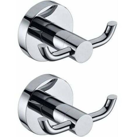 Set di 2 ganci da parete moderni in cromo lucido e ottone massiccio, doppio portasciugamani, gancio da parete per bagno/WC/cappello/vestiti